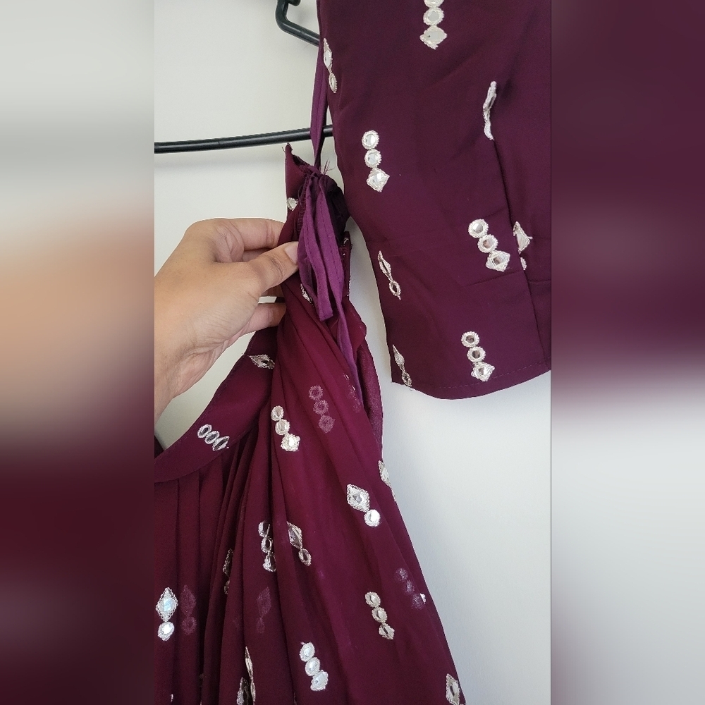 Wine/Maroon/Purple Sequin Zari Embroidery Work Lehenga Choli - Picture 4 of 7
